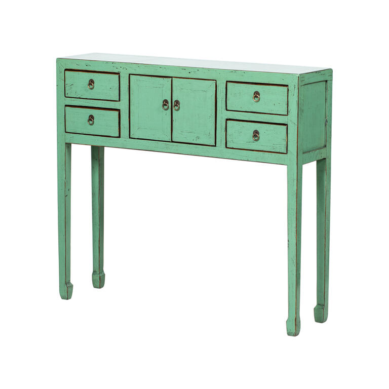 Consola verde de olmo con 4 cajones y 2 puertas Montserrat