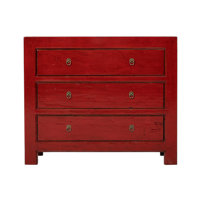 Cómoda roja de olmo con 3 cajones Huarui
