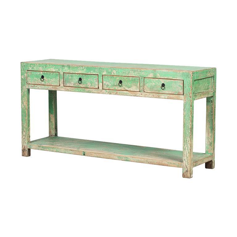 Consola verde de pino con 4 cajones Collarada