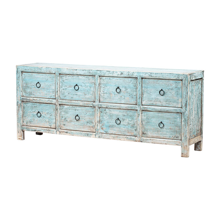 Cómoda azul de pino con 8 cajones Yashan