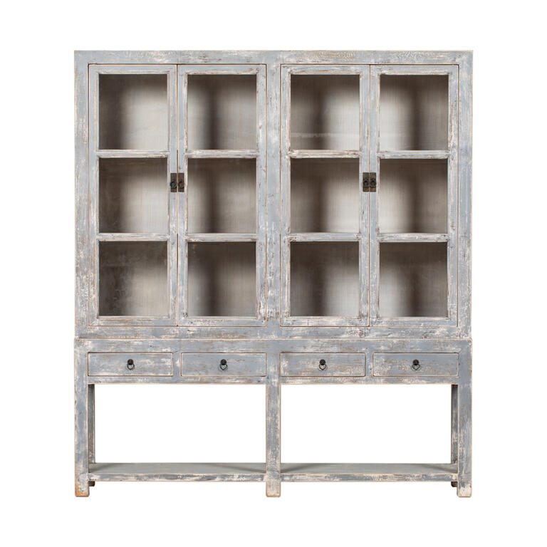Vitrina gris de pino con 4 puertas y 4 cajones Leza