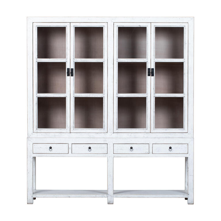 Vitrina blanca de pino con 4 puertas y 4 cajones Chenzhu