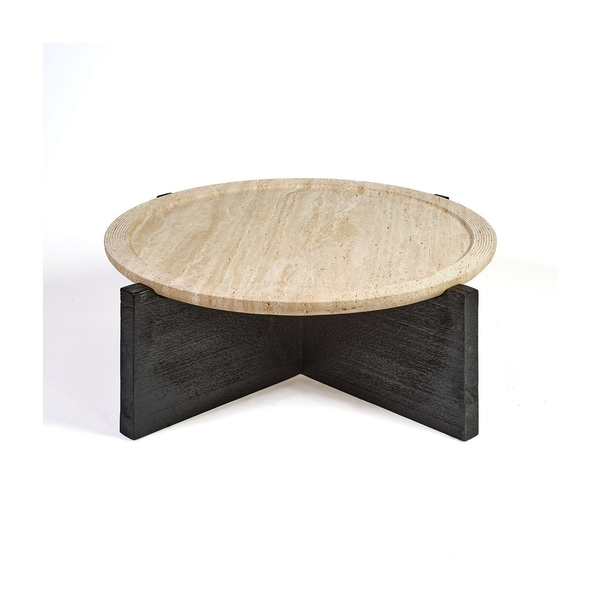 Mesa de centro de madera negra y travertino grande Djerba