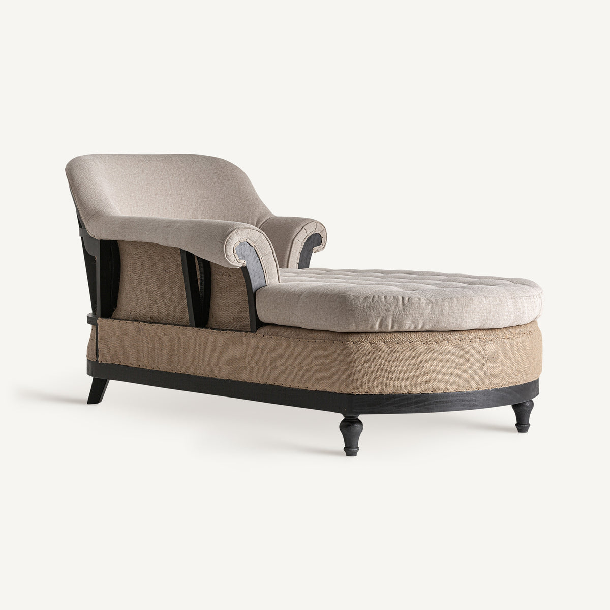 Chaise longue de madera de mindi negra y lino crema Oliena