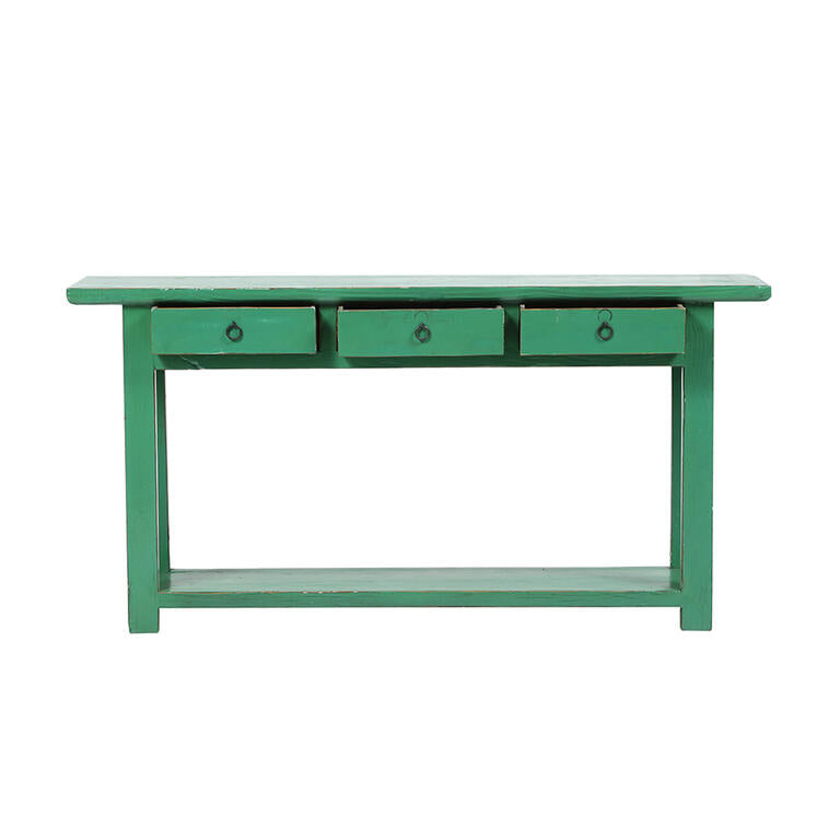 Consola verde de olmo con 3 cajones Torrecerredo
