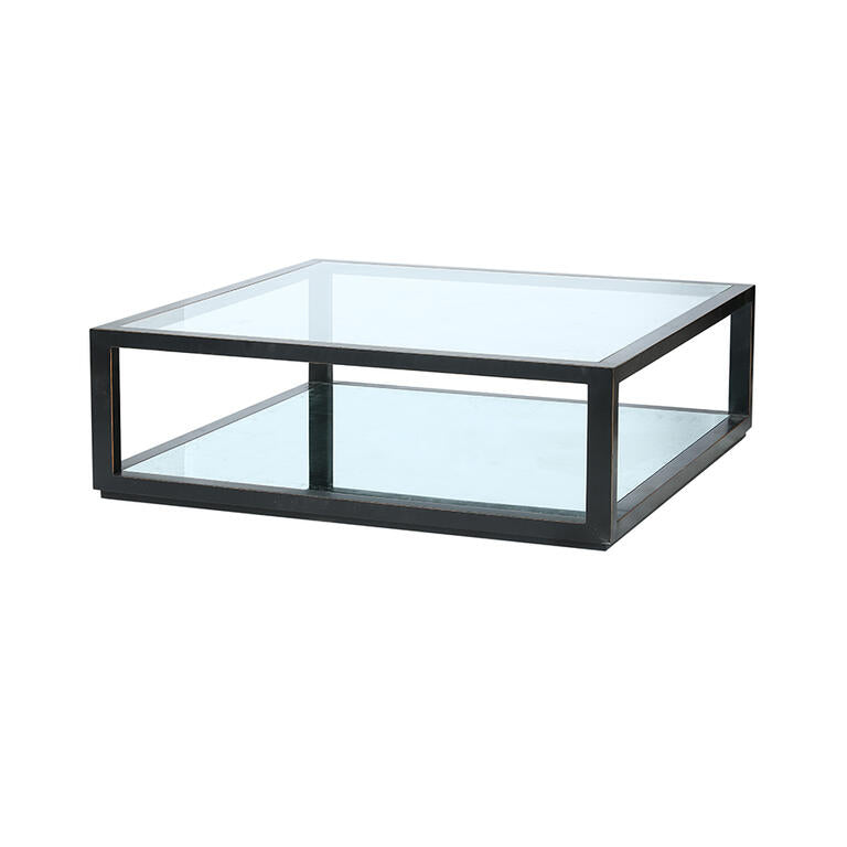 Mesa de centro de pino con cristal y espejo Boquer