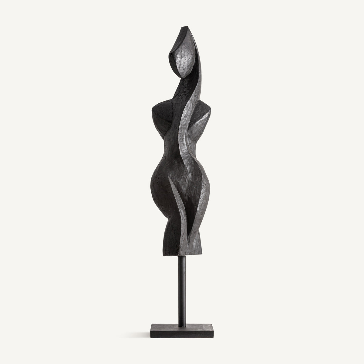 Escultura de pie de madera de suar negra Anogia