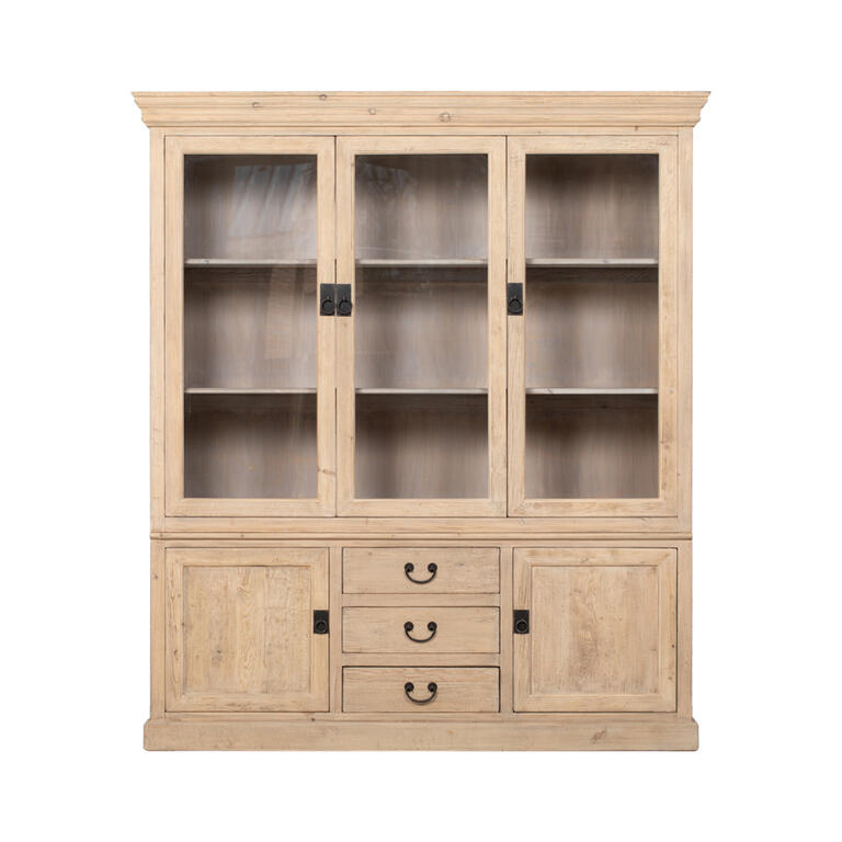 Vitrina natural de pino con 5 puertas y 3 cajones Fardes