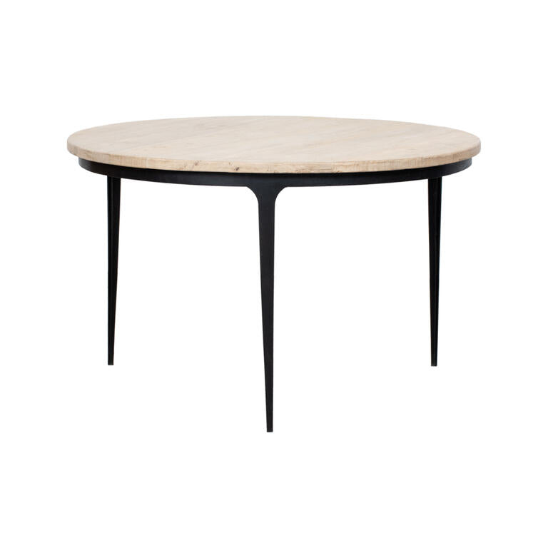 Mesa de comedor redonda natural de pino y hierro Amura