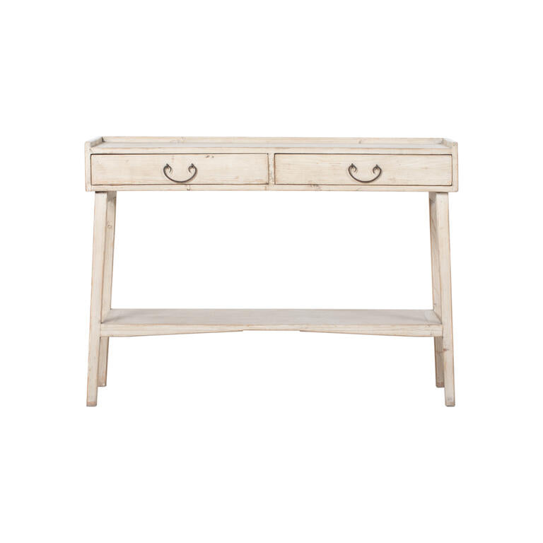 Consola blanca de pino con 2 cajones Posets