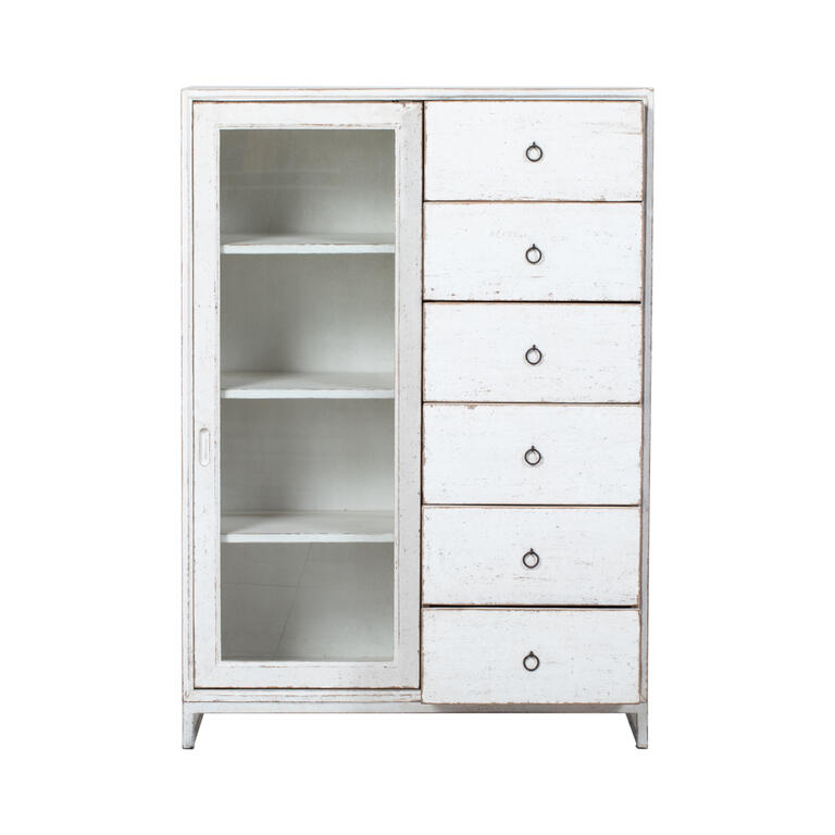 Cómoda blanca de pino con 6 cajones Hongshan