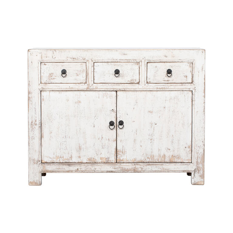 Cómoda blanca de pino con 3 cajones y 2 puertas Zhubai