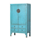 Armario antiguo azul de olmo con 2 puertas y 4 cajones Besaya