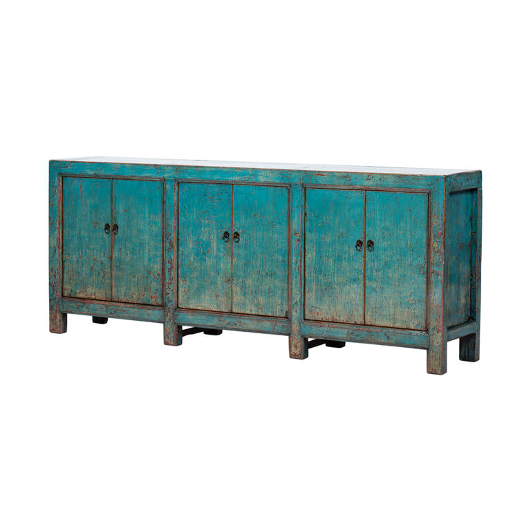 Cómoda antigua verde de olmo con 6 puertas Yujin