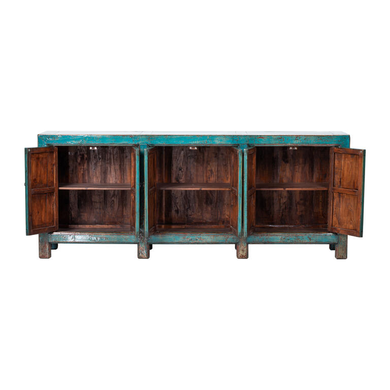 Cómoda antigua verde de olmo con 6 puertas Yujin