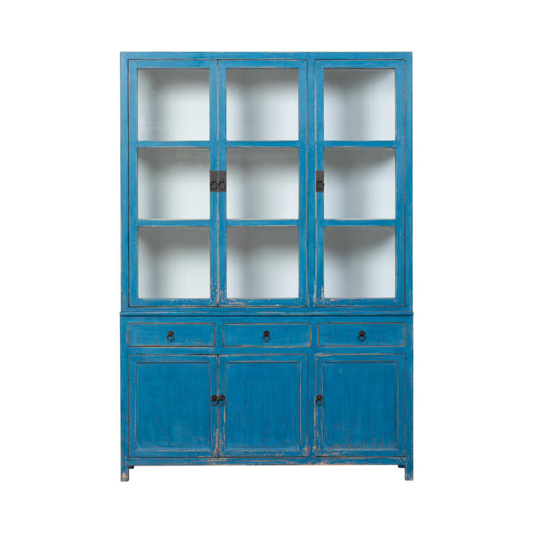 Vitrina azul de pino con 6 puertas y 3 cajones Órbigo