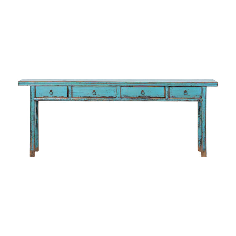 Consola antigua azul de olmo con 4 cajones Ningzhen