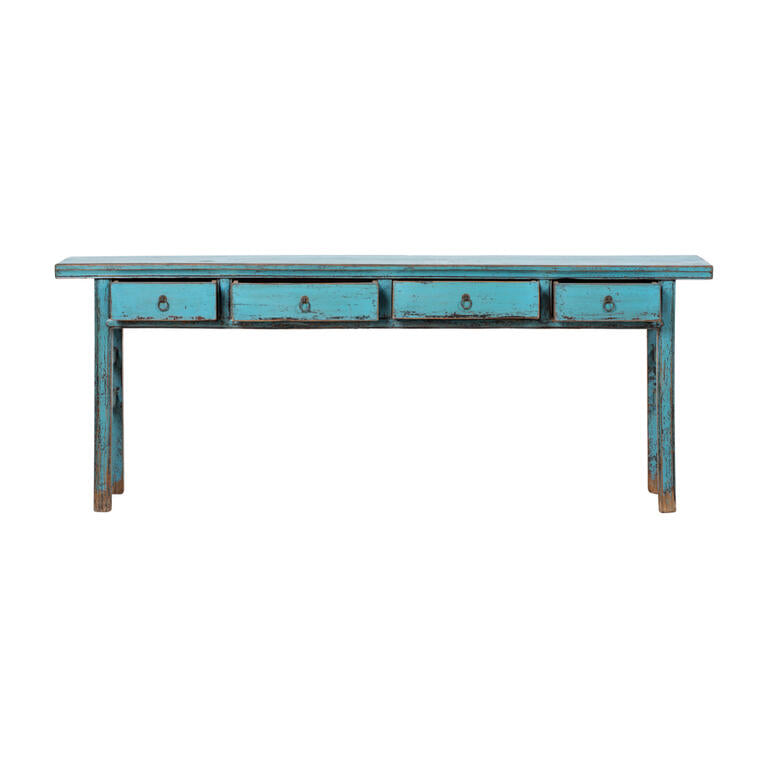 Consola antigua azul de olmo con 4 cajones Ningzhen