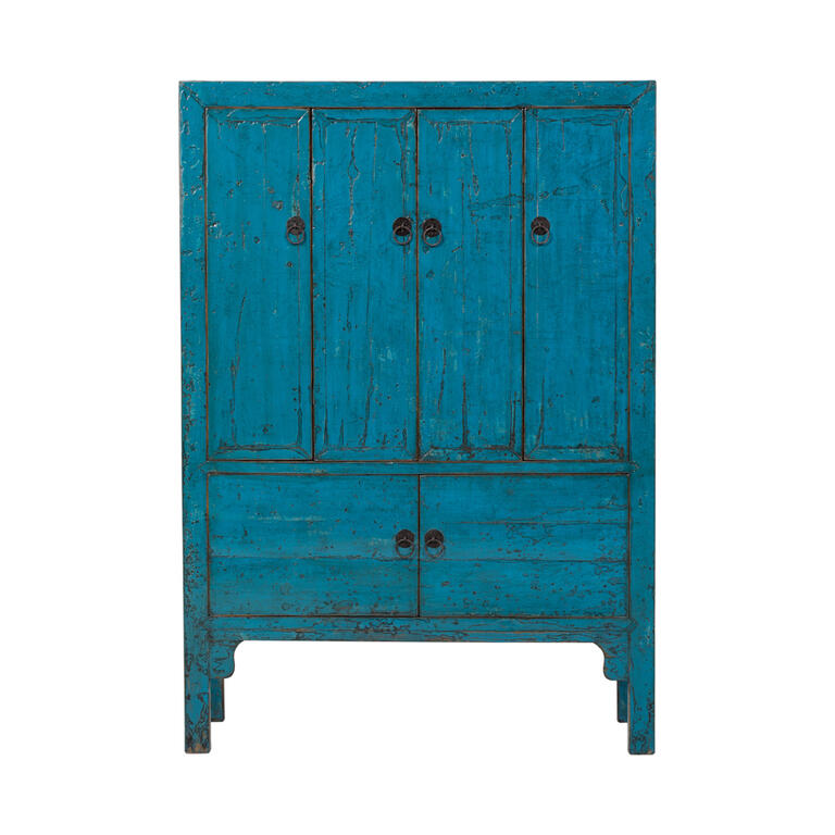 Armario antiguo azul de olmo con 6 puertas Ruijin