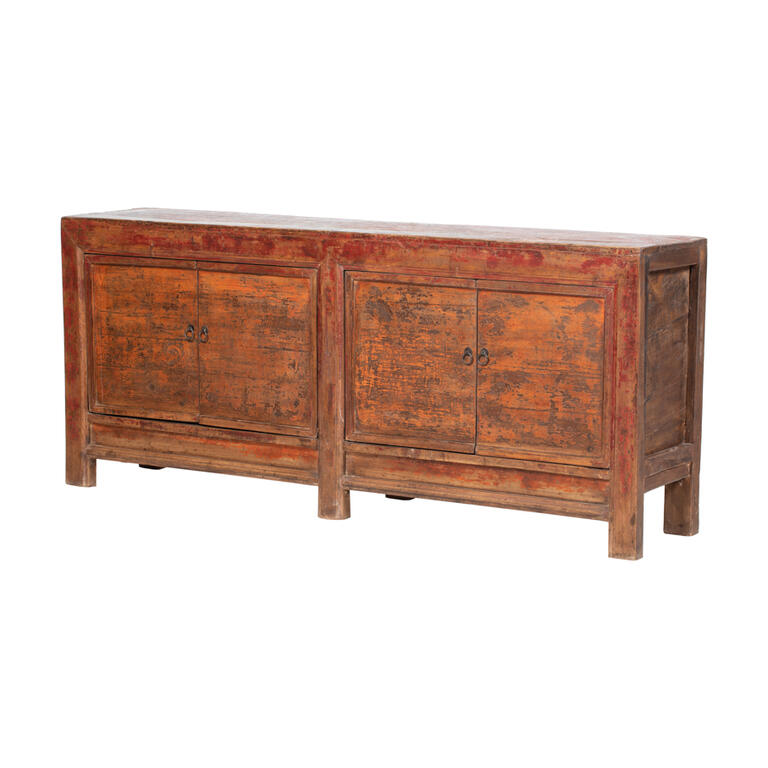 Cómoda antigua roja de pino con 4 puertas Meiling