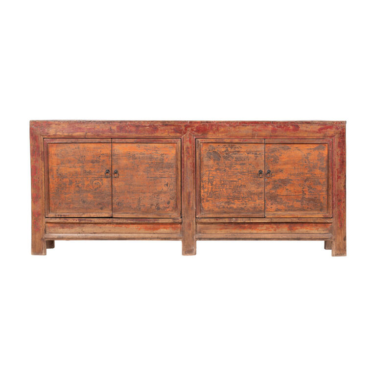 Cómoda antigua roja de pino con 4 puertas Meiling