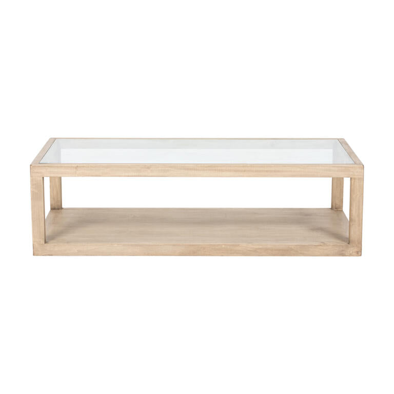 Mesa de centro natural de álamo con sobre de cristal Halcón