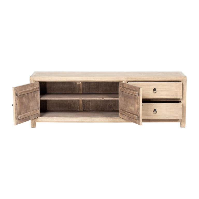 Piecero natural de álamo con 2 puertas y 2 cajones Qingpo