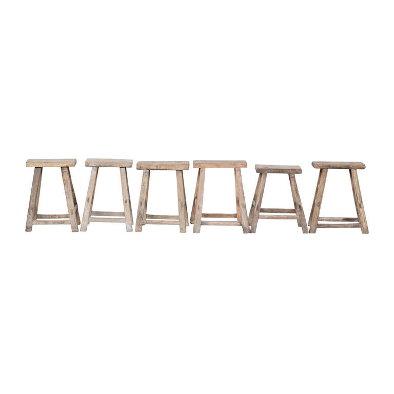 Set de 2 taburetes antiguos naturales de olmo Jinmei
