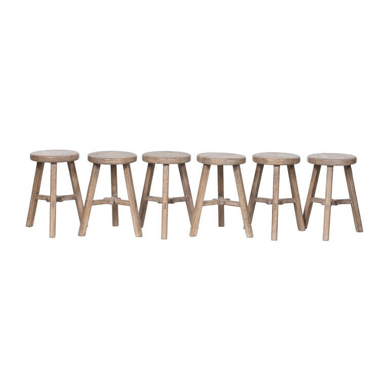 Set de 2 taburetes antiguos naturales de olmo Shanjin