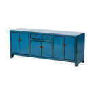Piecero antiguo azul de pino con 6 puertas y 2 cajones Verderón
