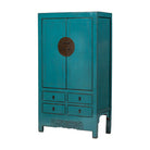 Armario antiguo azul de olmo con 2 puertas y 4 cajones Nansa
