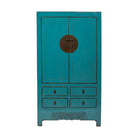Armario antiguo azul de olmo con 2 puertas y 4 cajones Nansa