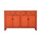 Cómoda antigua naranja de pino con 3 cajones y 4 puertas Shuhua