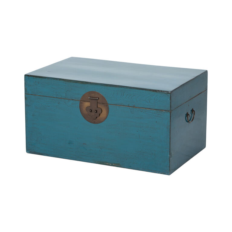 Baúl antiguo azul de olmo con tapa Montalbán