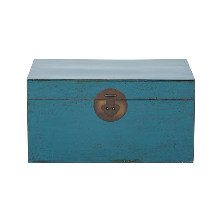 Baúl antiguo azul de olmo con tapa Montalbán