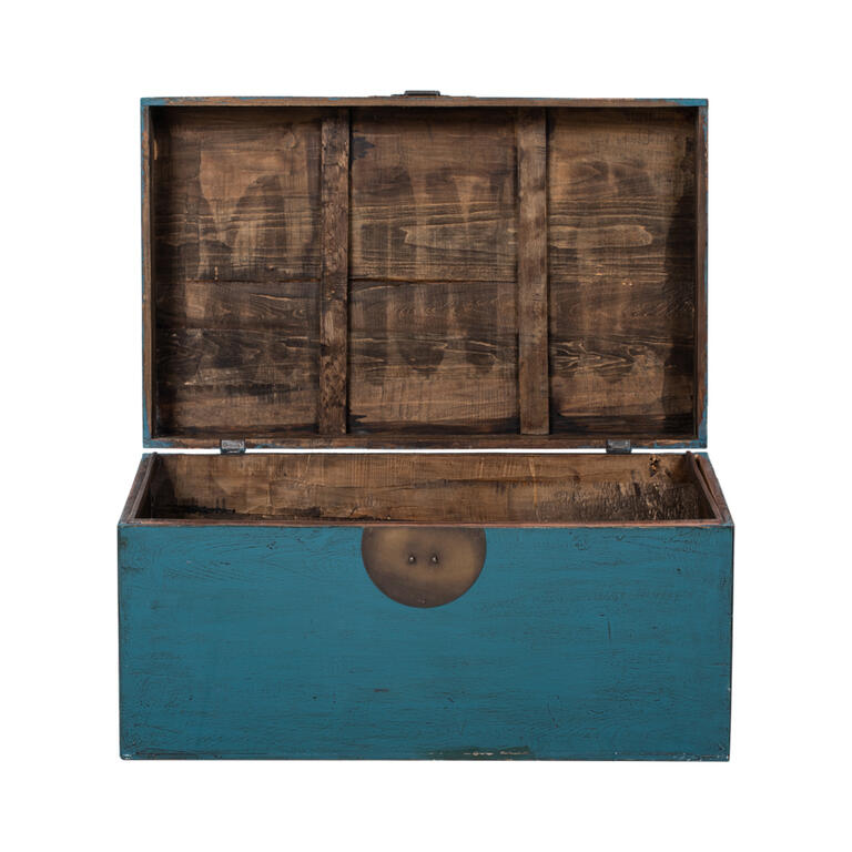 Baúl antiguo azul de olmo con tapa Montalbán