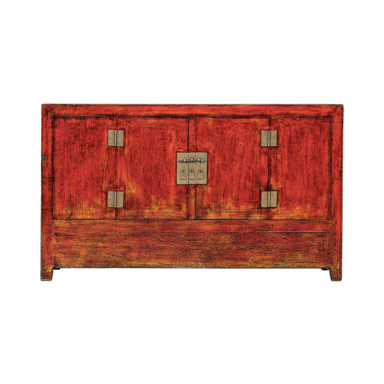 Cómoda antigua roja de pino con 2 puertas Caléndula