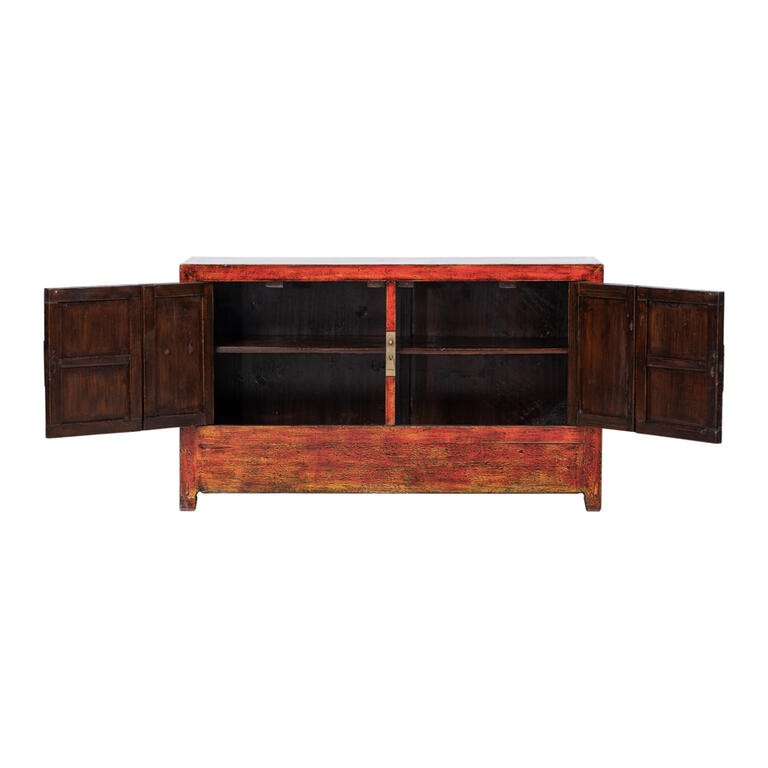 Cómoda antigua roja de pino con 2 puertas Caléndula