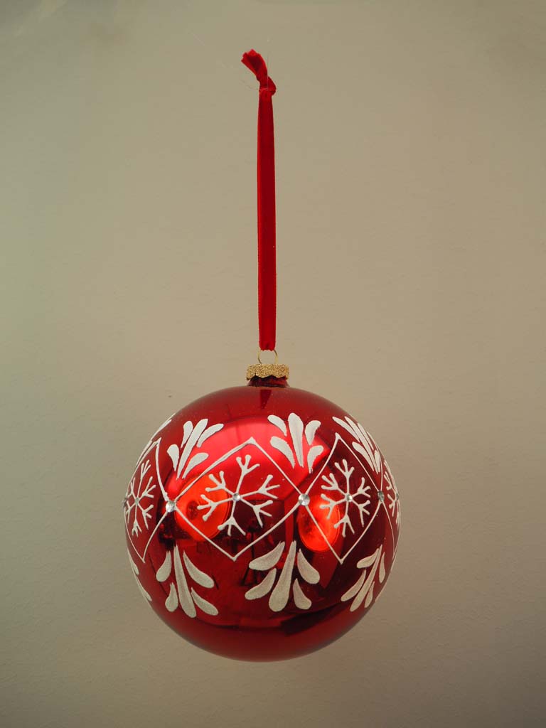 Bola de Navidad Roja con Copos Blancos