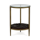 Mesa auxiliar de metal, madera y cristal Cervia