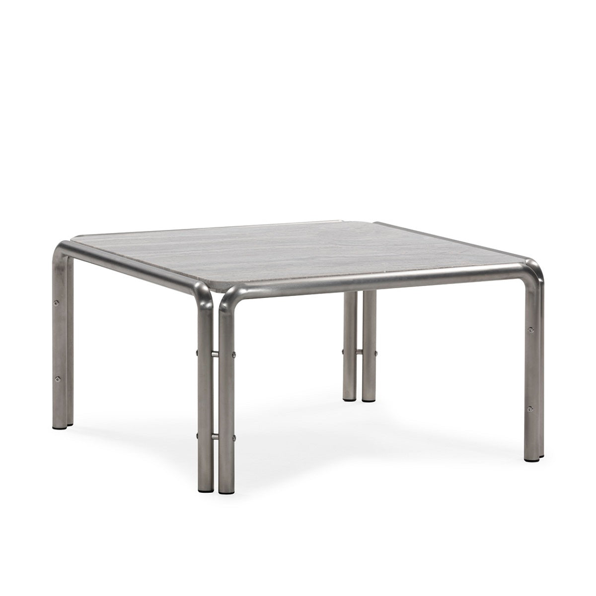 Mesa de centro de acero inoxidable y mármol travertino Almendrales