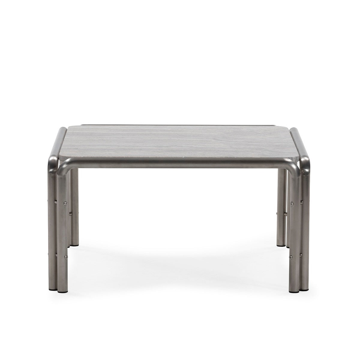 Mesa de centro de acero inoxidable y mármol travertino Almendrales