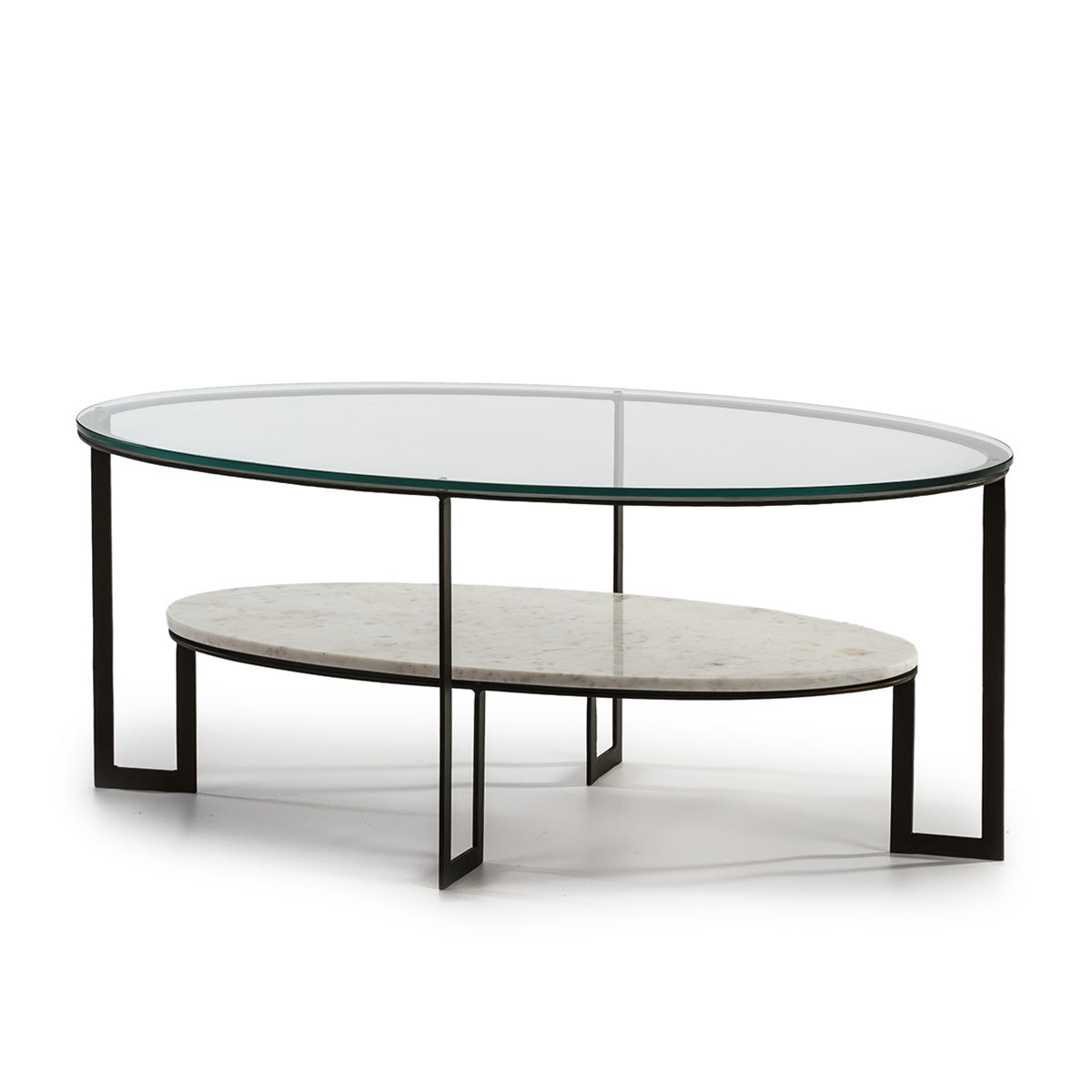Mesa de centro de cristal, mármol y metal Lucca