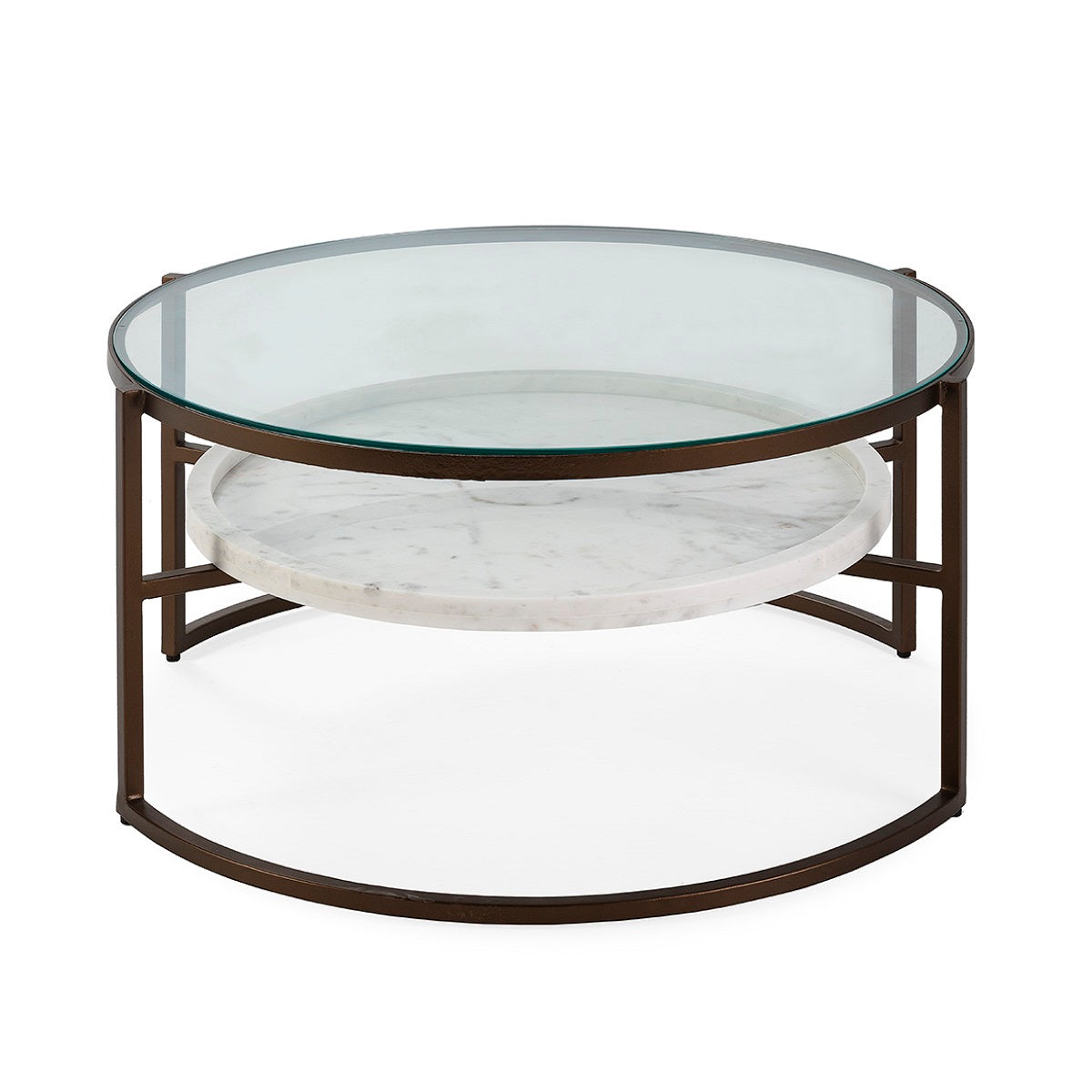 Mesa de centro de cristal, metal y mármol Cármenes