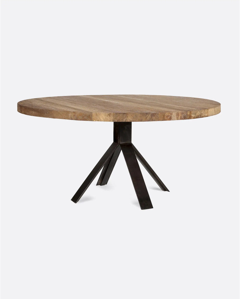 Mesa de comedor de teca reciclada con pie de hierro Bolonia