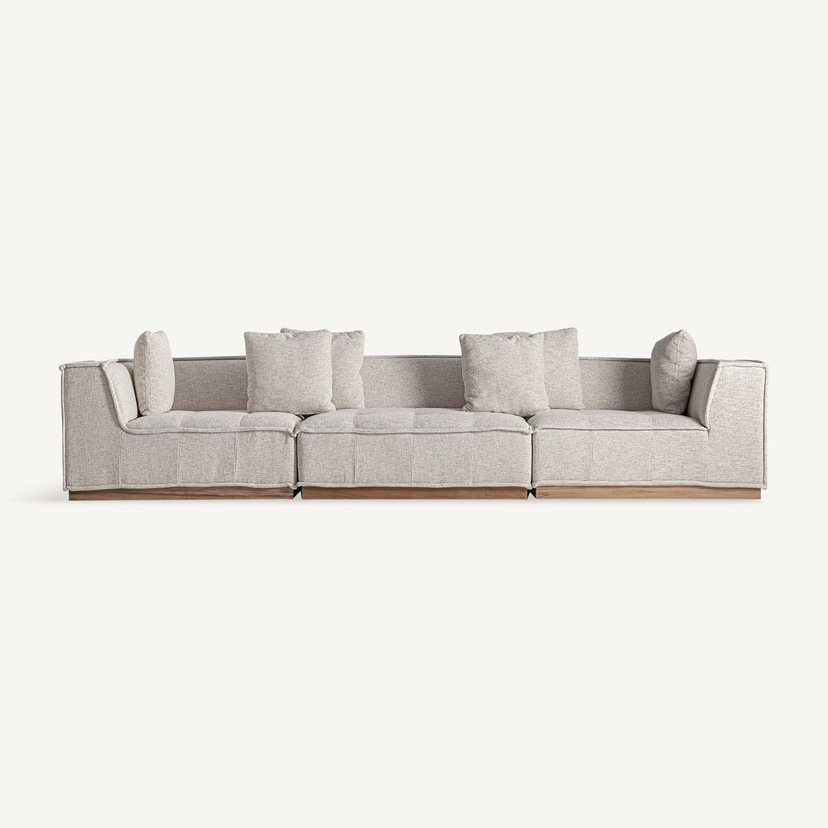 Módulo central de sofá tapizado y teca Ferragudo beige