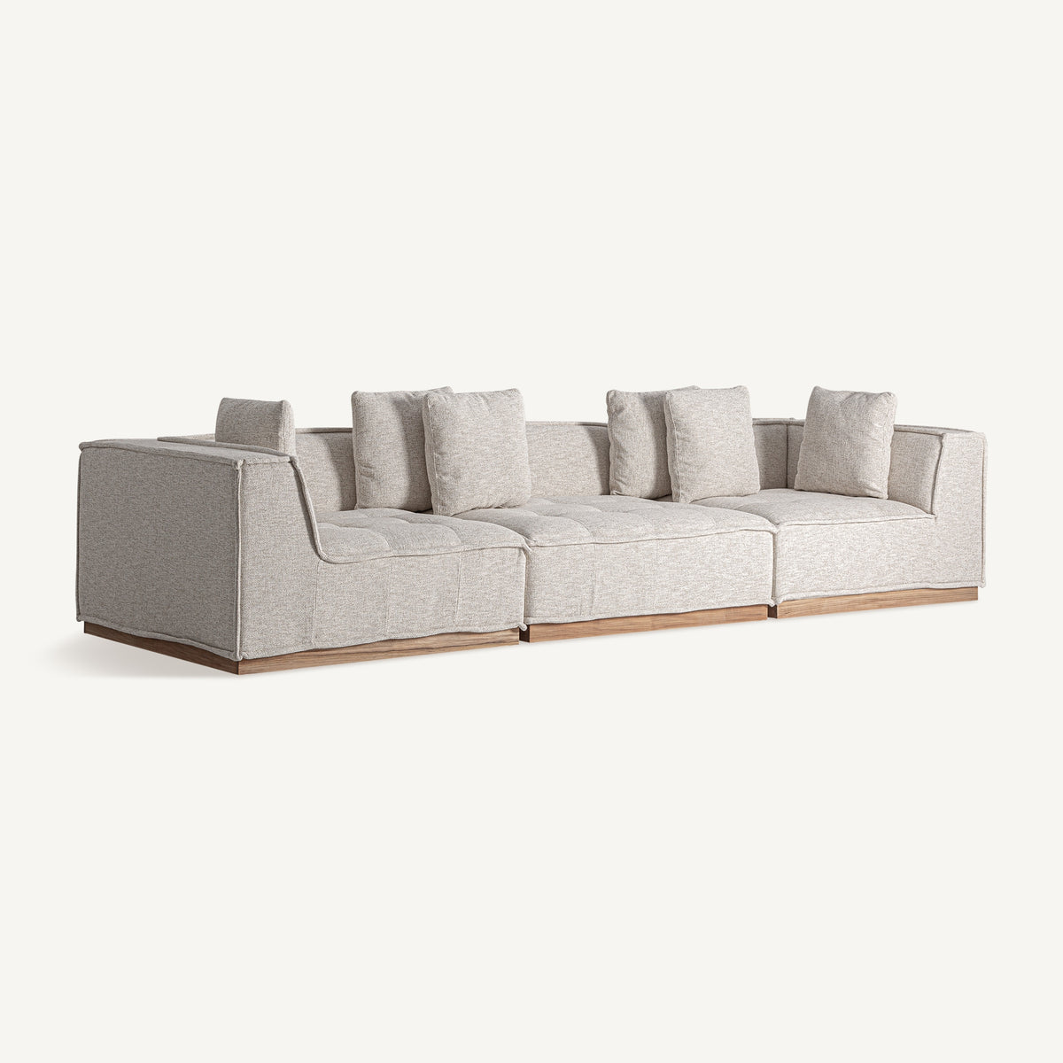 Módulo central de sofá tapizado y teca Ferragudo beige