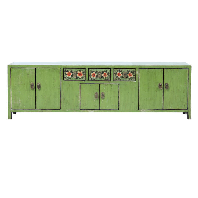 Piecero verde de pino con 3 cajones y 6 puertas Mosquitero