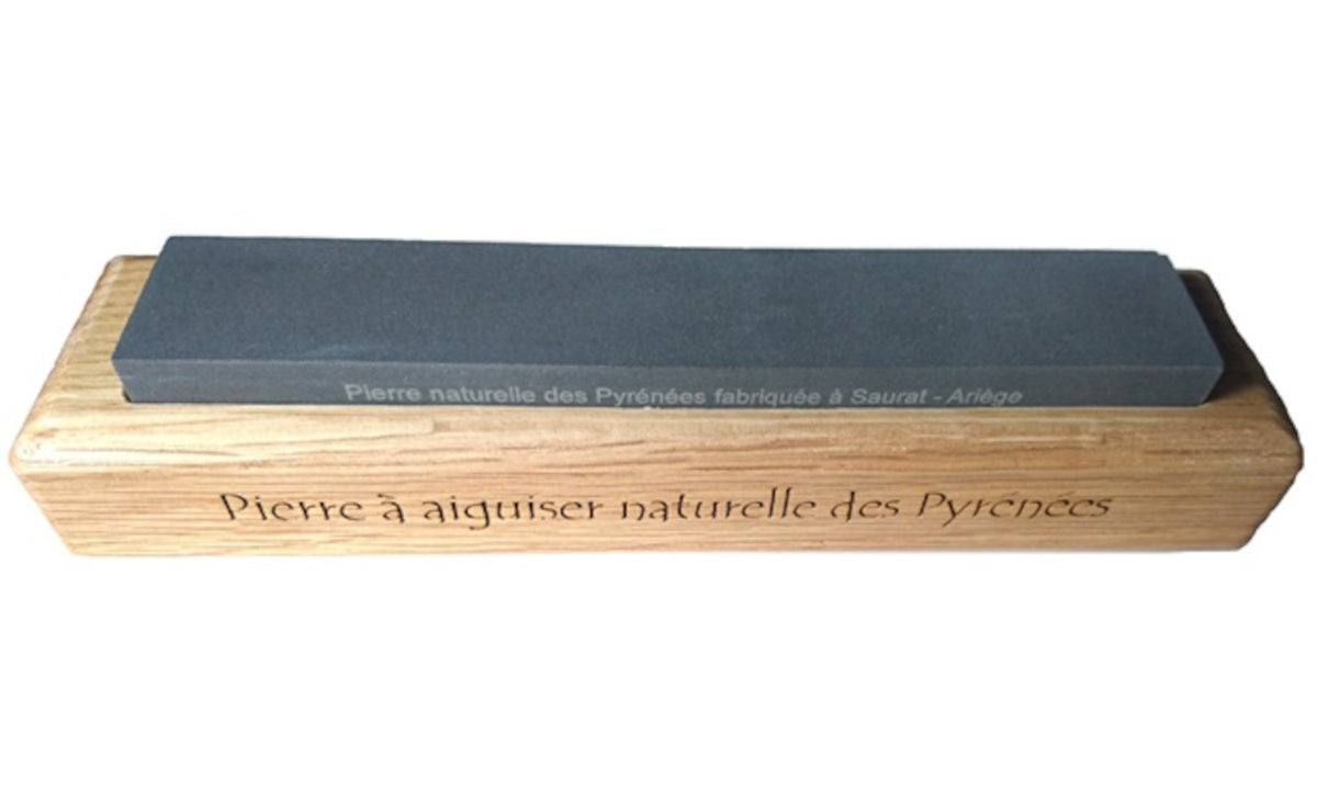 Piedra de afilar natural Pierre des Pyrénées con base de madera 20 cm