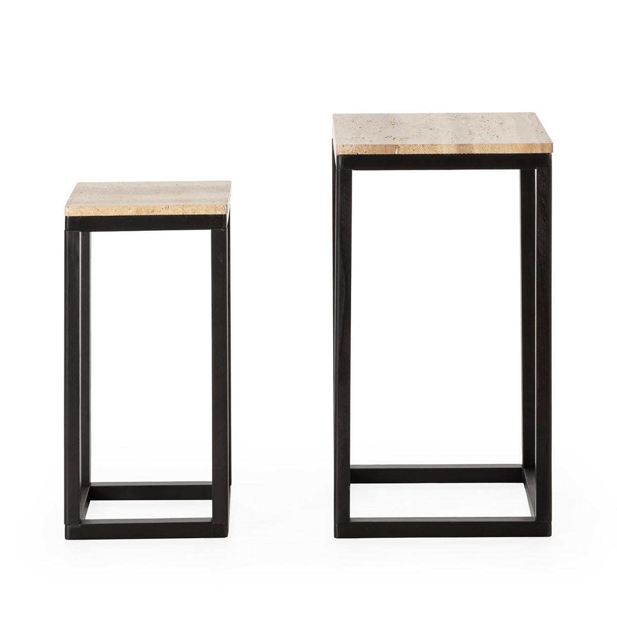 Set de 2 mesas auxiliares de madera y mármol Metsovo